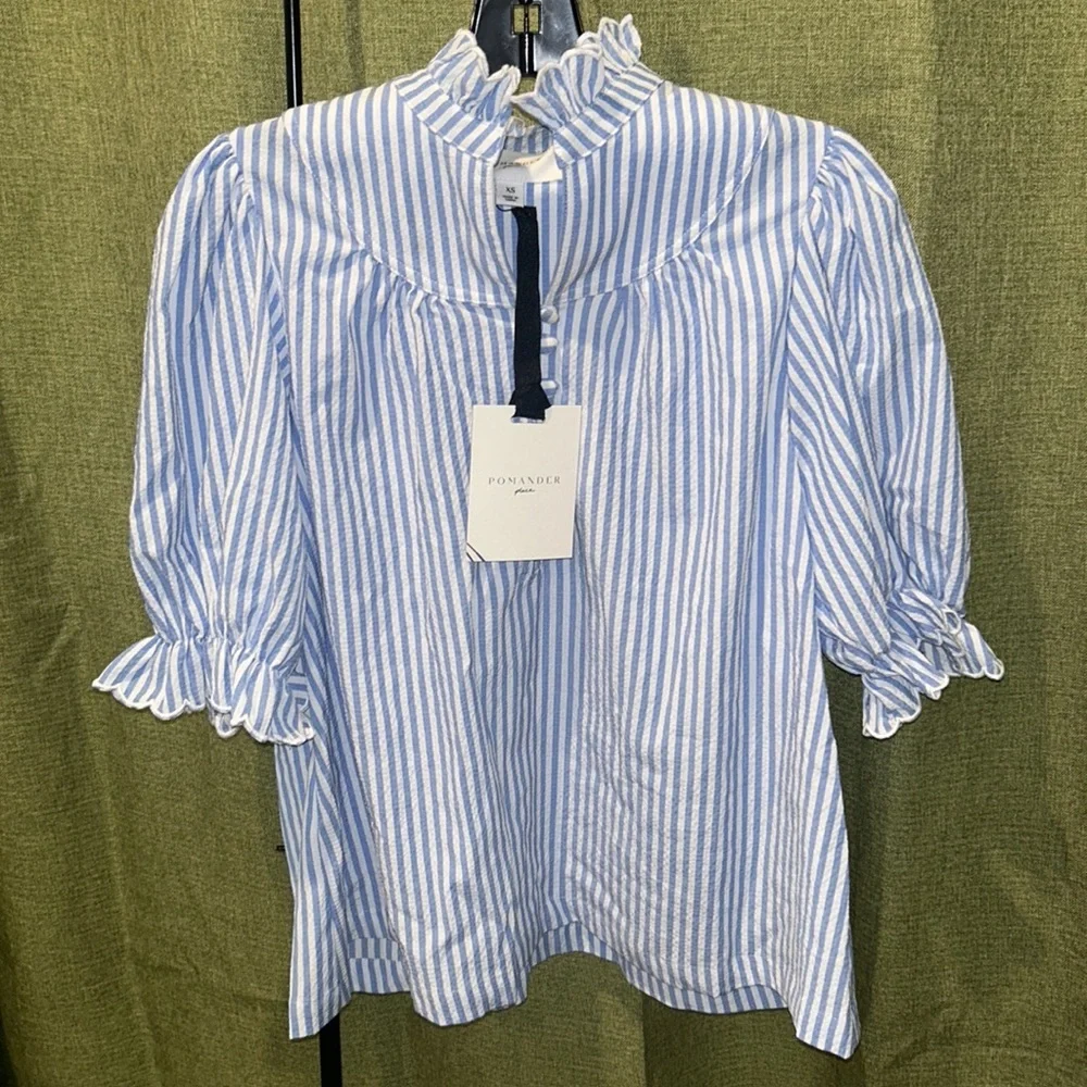 Blue Stripe Selena Blouse POMANDER PLACE
